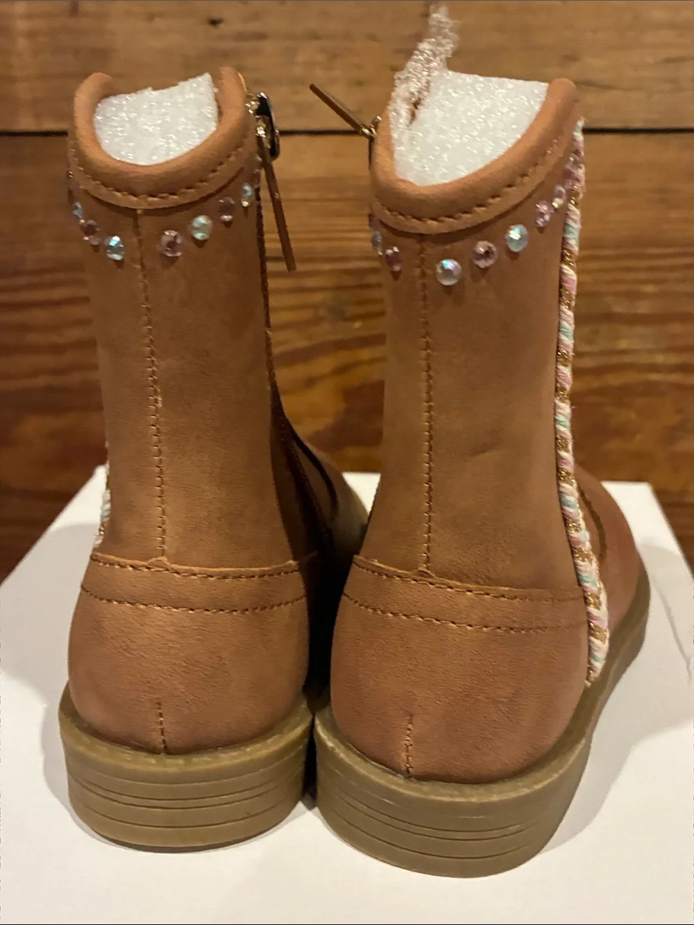 NIB Jessica Simpson Girls Cognac Pink Braided Trim Western Boots Sz 5